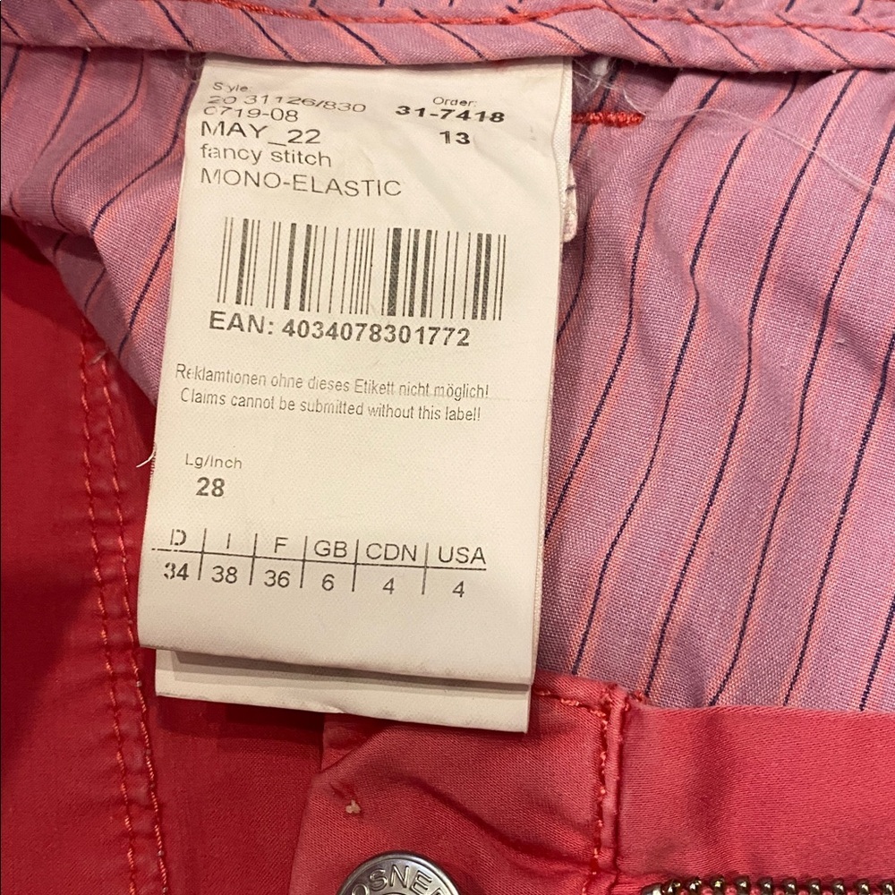 ROSNER from the heart May bright coral pink  cotton mix Chino Pants Size 4 - Picture 8 of 14